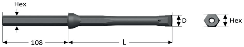 Интегральный бур с промывочным отверстием Hex 22, Shank 22 x 108, 310 x 20 мм, PID2231-20