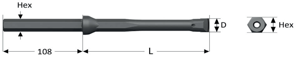 Интегральный бур с промывочным отверстием Hex 22, Shank 22 x 108, 260 x 17 мм, PID2226-17