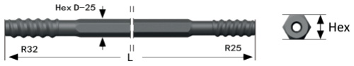 Шестигранная буровая штанга H25, R32-R25, EH25-22R32/R25, 7853-2421-20, 90580096