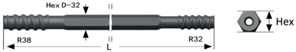 Шестигранная буровая штанга H32, R38-R32, EH32-25R38/R32, 7854-8624-20, 90590025
