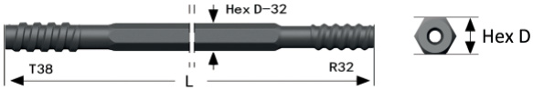 Шестигранная буровая штанга H32, T38-R32, EH32-31T38/R32, 7324-8631-20, 90500107