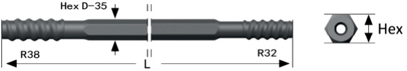 Шестигранная буровая штанга H35, R38-R32, EH35-37R38/R32, 7854-9637-20, 90501015