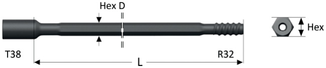 Буровая штанга нар/внутр резьба H35, T38-R32, MR35-43T38/R32, 7324-6543-20, 90503663
